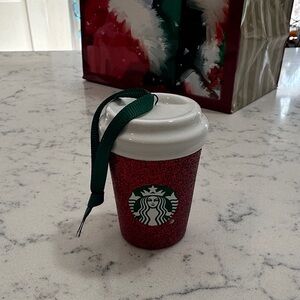 Starbucks Red and White Glitter Cup Ornament